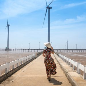 Windturbinen auf dem Meer bei Bạc Liêu, Vietnam