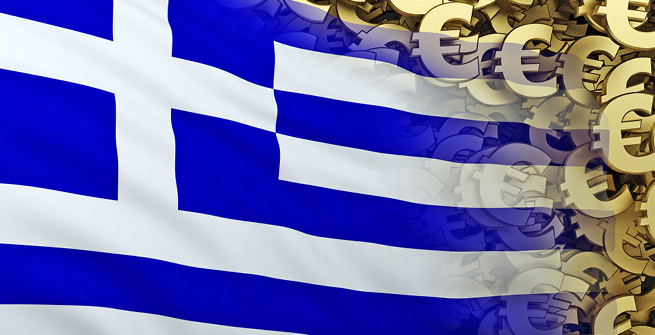 Griechische Flagge und Euro-Symbole