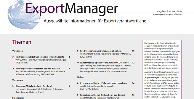 Titelseite „ExportManager“