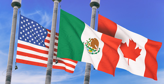 Flaggen USA, Mexiko, Kanada