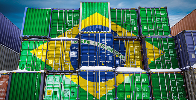 Container mit Flagge Brasilien