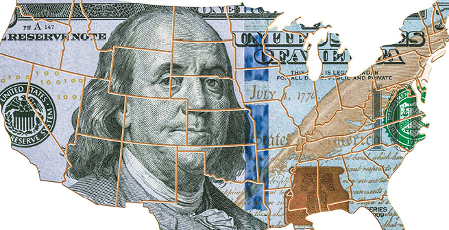 Banknote auf Karte USA