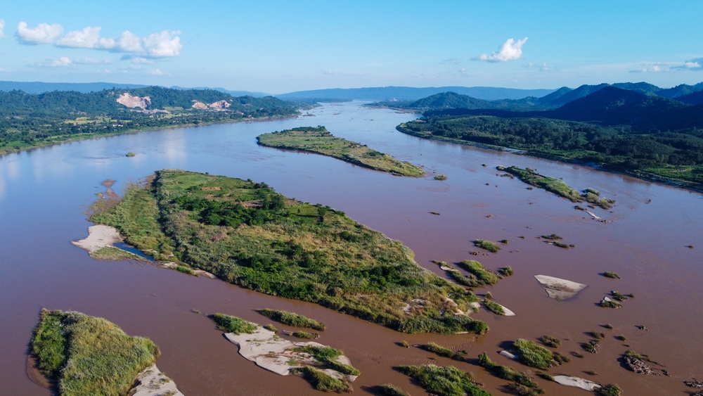 Mekong-Fluss mit Inseln von oben